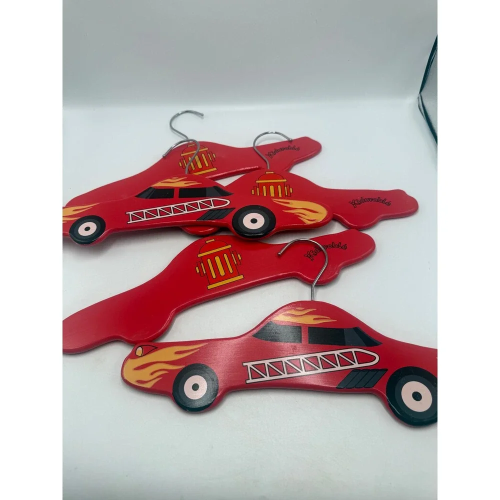Kidorable Fire Truck Red Wooden Childrens Clothes Hangers Set of 5 Nursery Decor